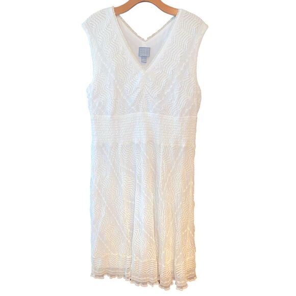 Rabbit Rabbit Rabbit Sz L White Lacey Wrap Fitted Summer Spring Classic Dress - Picture 1 of 10